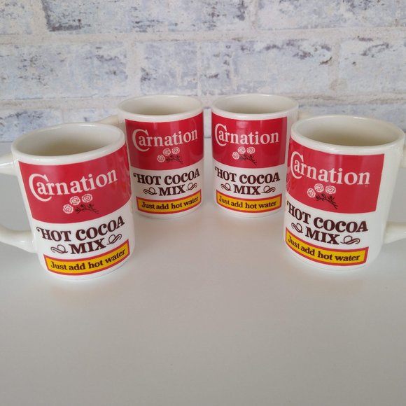 Vintage Carnation Hot Cocoa Mix Ceramic Mugs Set of 4- Hot Chocolate Cups Nestle - Picture 4 of 12